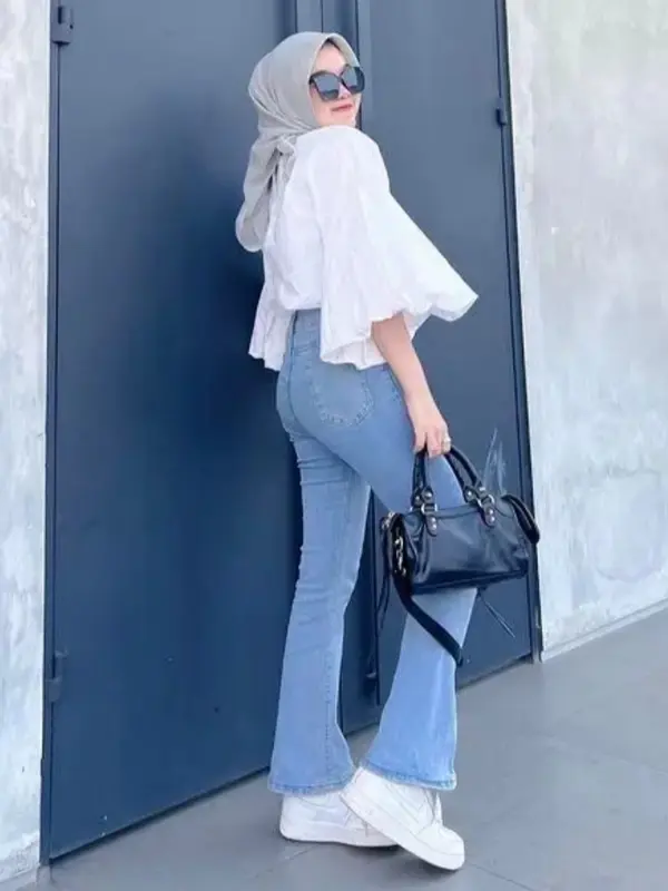 Cutbray Jeans Strecy Slim-fitting Grey Highwaist Low Waist Model Era 90 Panjang 102cm Polos Celana Wanita Denim Cewek 3