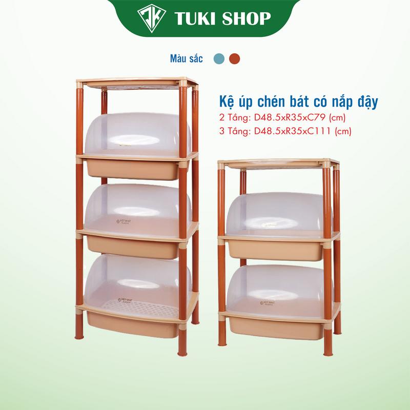 Kệ úp chén, bát 2 - 3 tầng có nắp đậy nhựa Việt Nhật- đồ dùng nhà bếp bằng nhựa cao cấp an toàn 5552-2 Kitchen