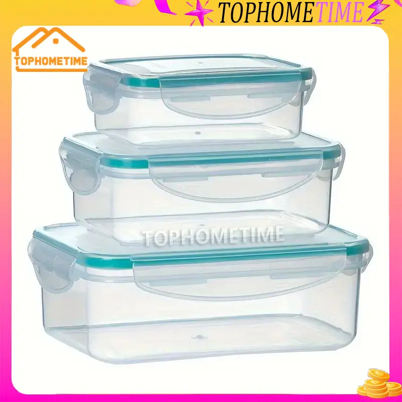 TOPHOMETIME 3pcs Rectangle Lunch Box Food Container Refrigerator Storage Box