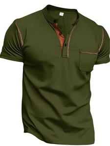 Men's Regular Fit Pocket Button Front T-shirt, Casual Short Sleeve Top for Outdoor Tennis, Fashion Men's Clothes for All Seasons, Menswear