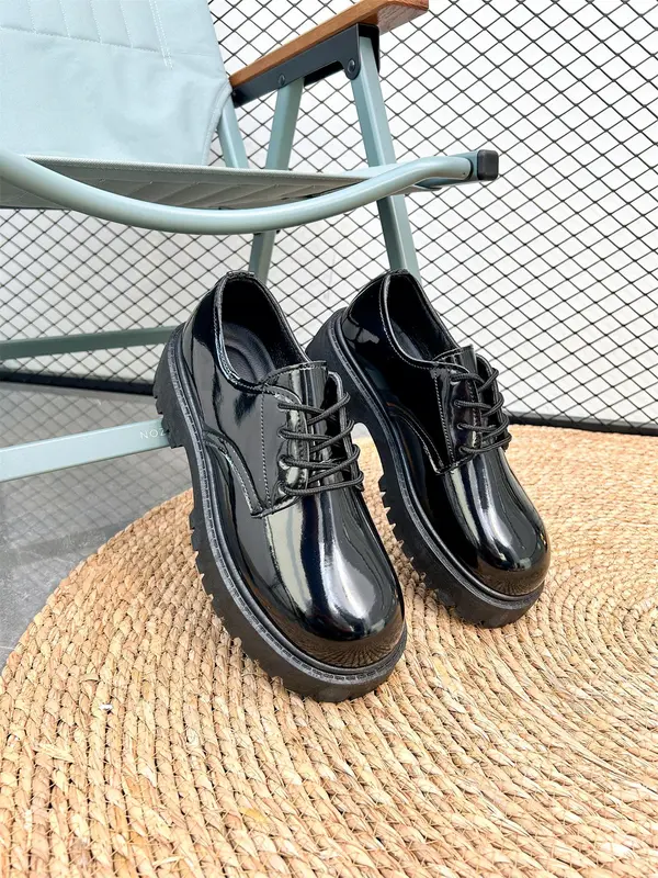 Men's Solid Color Lace up Front Shoes, 1 Pair Fashionable Casual Pu Leather Shoes for Daily Wear, Trendy All-match Dress Shoes for Men for Indoor and Outdoor 8