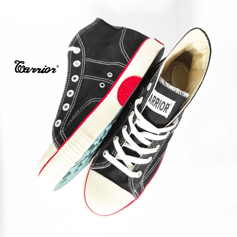 Sepatu Warrior Classic High Black White Sneakers Casual Pria Hitam Putih Kerja