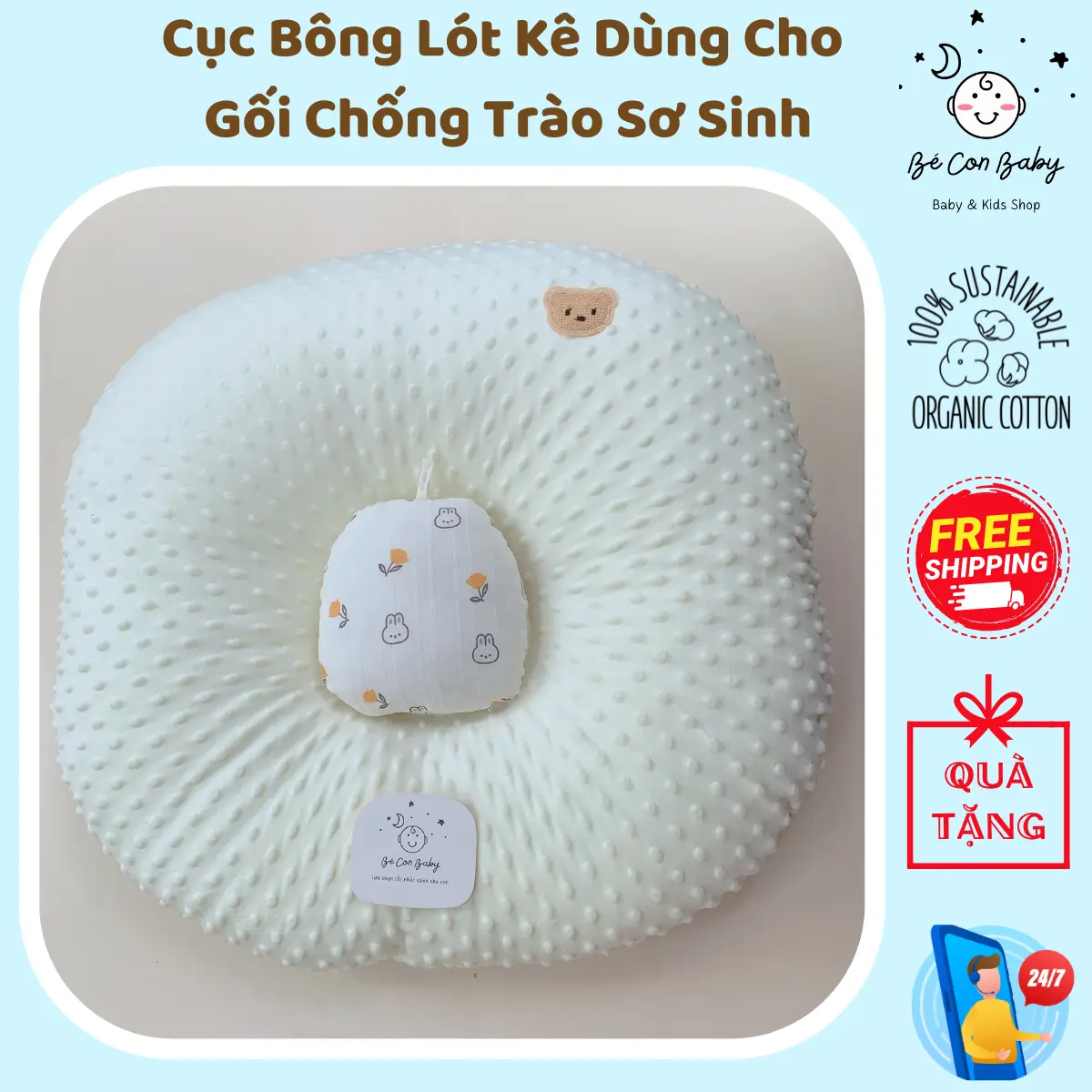 Miếng Lót Chống Võng Lưng Cho Bé Khi Nằm Gối Trào Ngược, Có Khóa Kéo Điều Chỉnh Độ Cao Thấp- Bé Baby