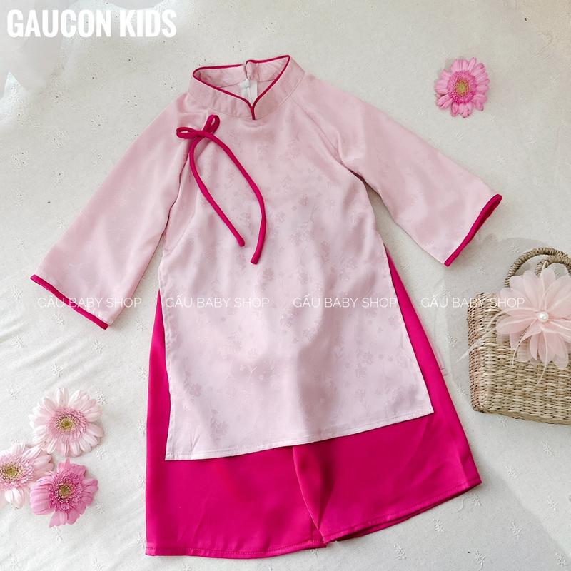 Product Introduction of Áo dài UYỂN NHƯ bé gái chất lụa gấm hoa cao cấp cho bé 8-30kg tặng bờm ngọc trai - B132 11