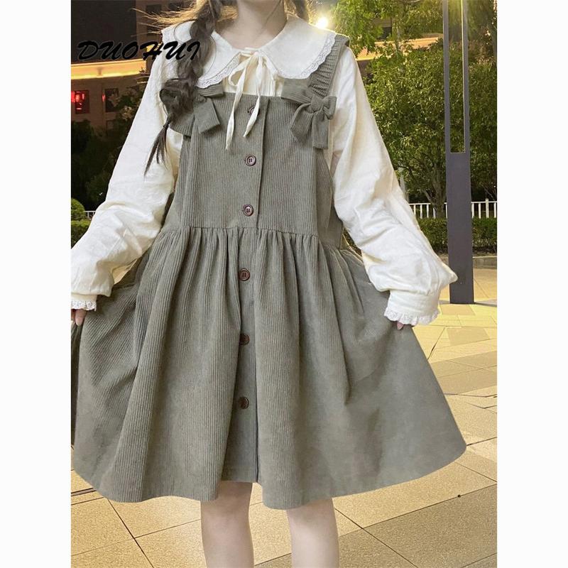 Tie Nơ Một Mảnh Duohui, Phong Cách Preppy Dáng Rộng Vừa Vặn, Dễ Phối Đồ, Dài Trung Bình Cho Nữ, Váy Phù Hợp, Hai Dây 8