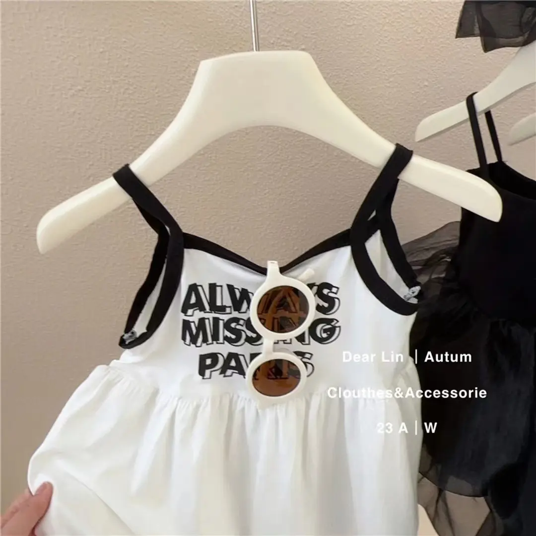 Girls' Summer Strap Dress 2024 Baby Girl Sweet Cute Princess Dress Little Girl Sleeveless Ice Silk Dress Trendy