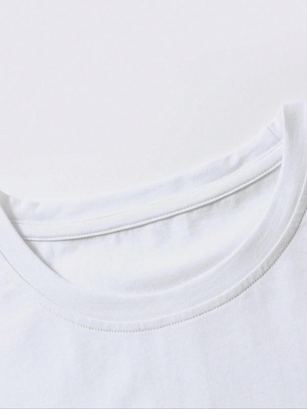 Women's Cartoon Smile Face & Floral Print Drop Shoulder Tee, Casual Half Sleeve Round Neck T-Shirt for Summer, Fashion Women's Top for Daily Wear 3