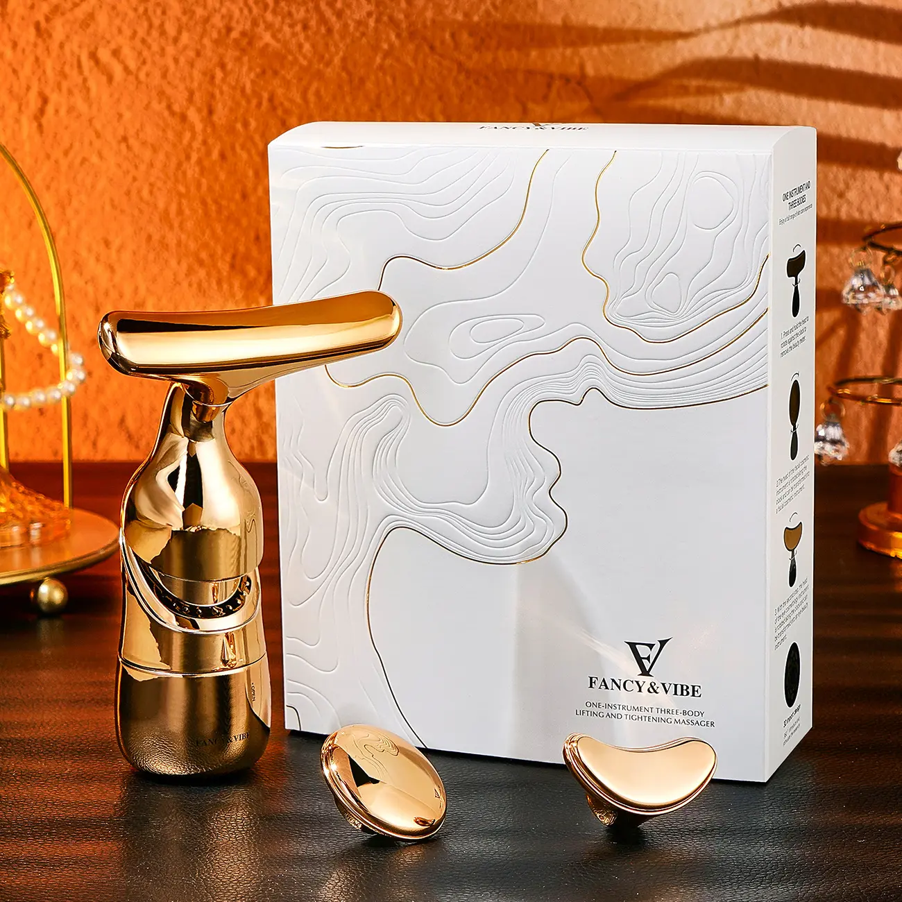 【COD/24H】FANCY＆VIBE 3 in 1 face lifting firming facial  and body introduction lifting and firming massage instrument Facial Cleansing Massager Skin Care Storage Comfort