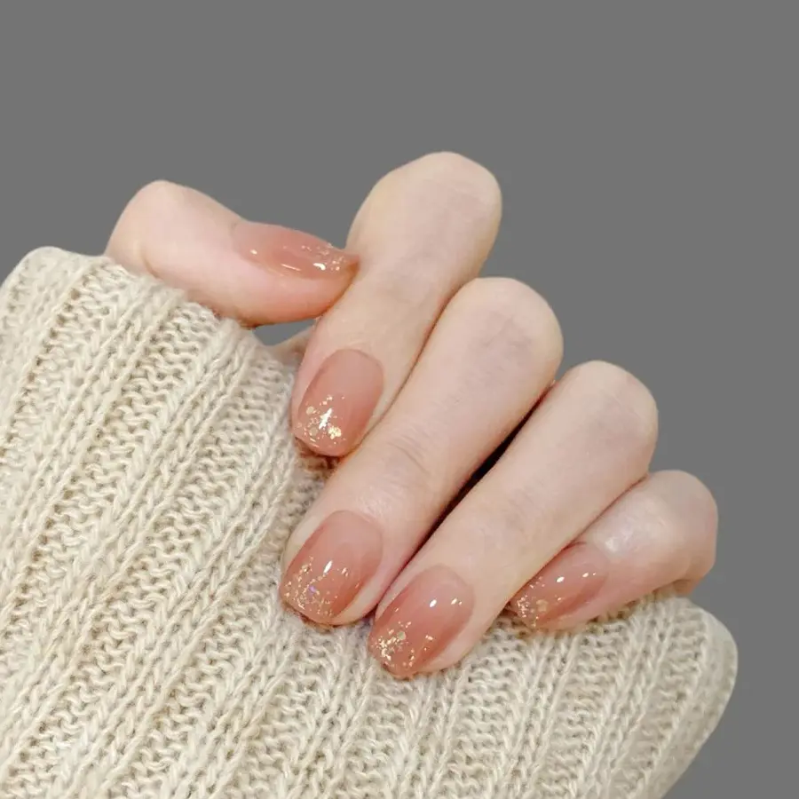 Ice Transparent Nude Color Magic Mirror Powder Shiny Glitter Gradient High-end Niche Brightening 24 Pieces Wearable Nail Stickers