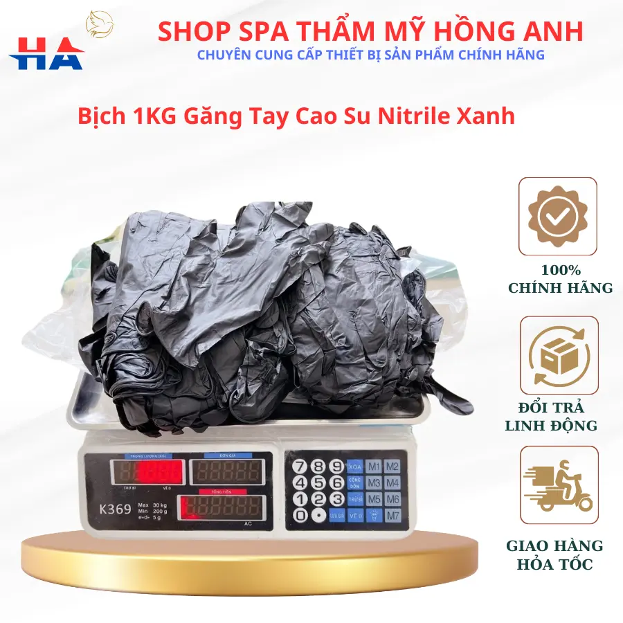 1KG găng cao su tay  đen | bao tay  nitrile đen có nhám đầu tay chuyên dùng Spa, phun xăm