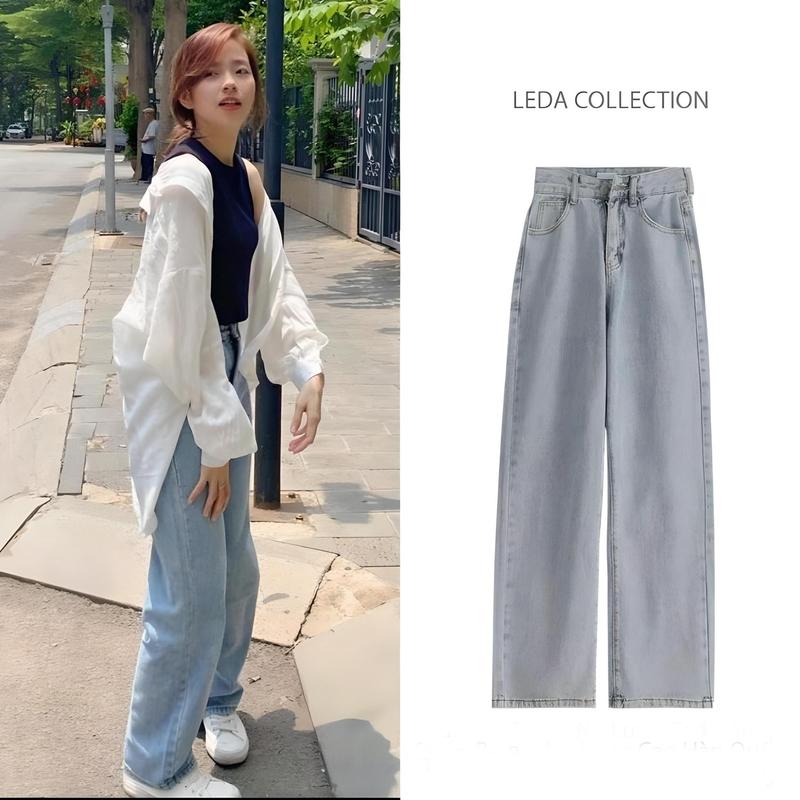 Quần Jean Nữ Ống Rộng Dáng Suông Lưng Cao Denim Nữ Leda Quần Bò Ống Suông