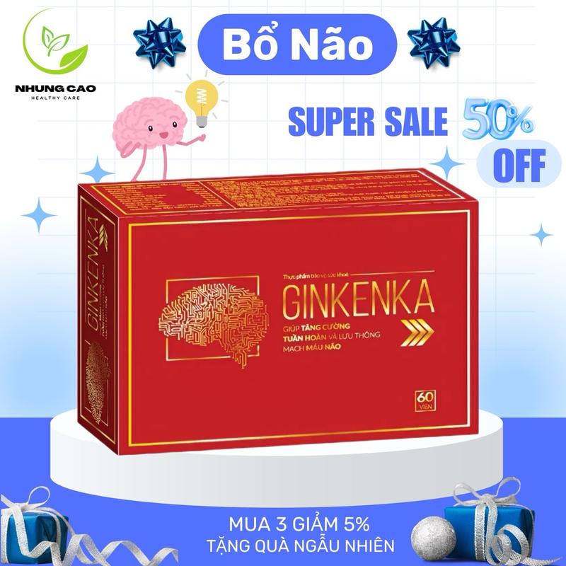 Viên Uống Bổ  Não Với Thành Phần Ginkgo Biloba - Cao Bạch Quả, Cao ĐInh Lăng, Đông Trùng Hạ Thảo, Nattokinase, Củ Bình Vôi, Coenzim Q10 Hỗ Trợ Ngủ Ngon, Cải Thiện Trí Nhớ, Tuần Hoàn Máu - Hộp 60 viên