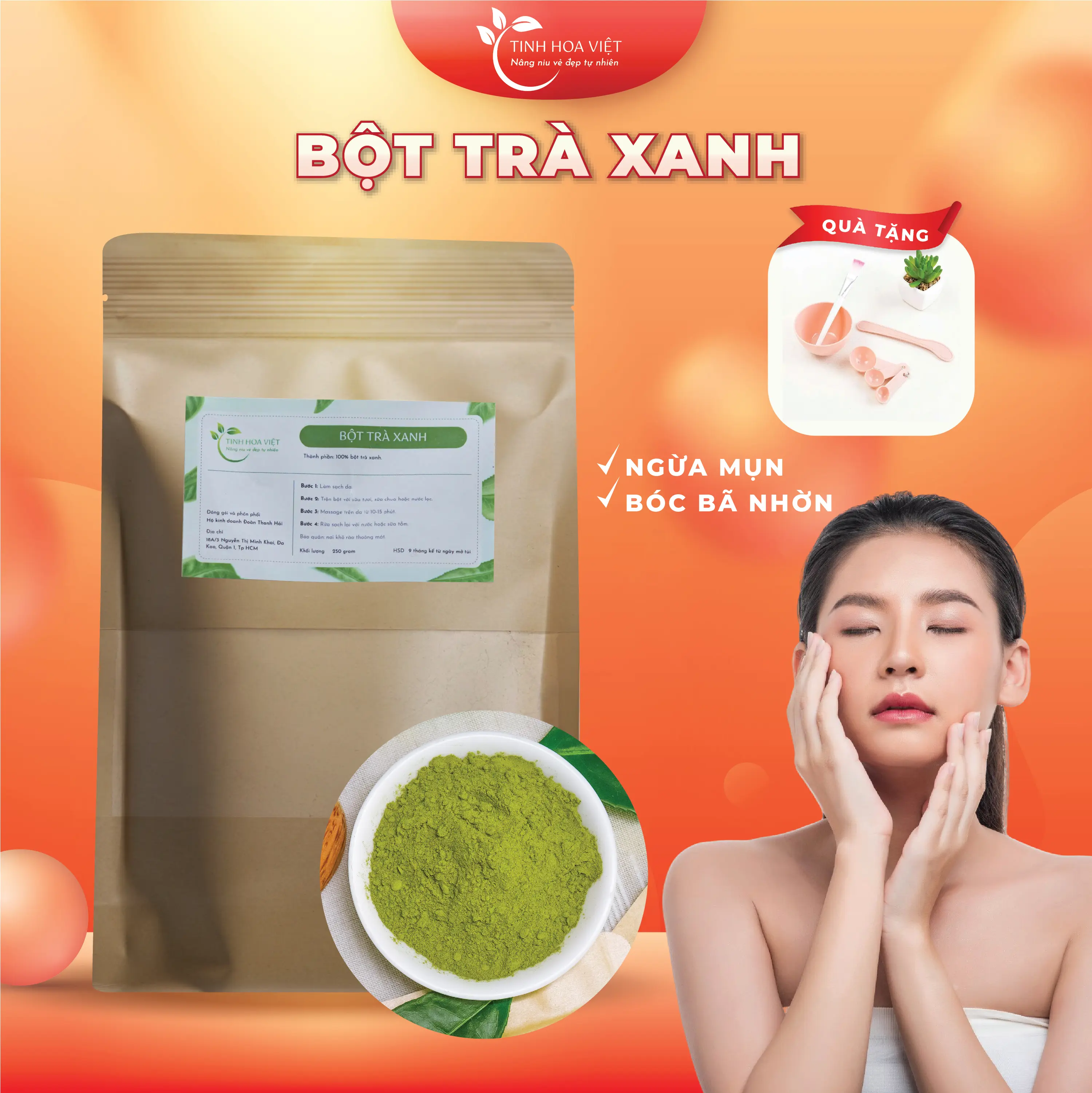 Bột trà xanh đắp mặt dưỡng da và boby khối lượng 250G, 100G Tinhhoaviet