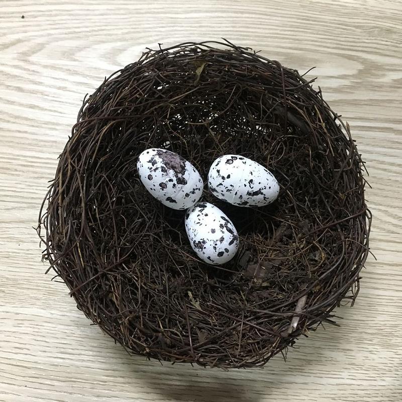 1 Set Creative Photography Props Home Decoration Fake Eggs Toad Vine Woven Straw Roost Artificial Birds Nest 5