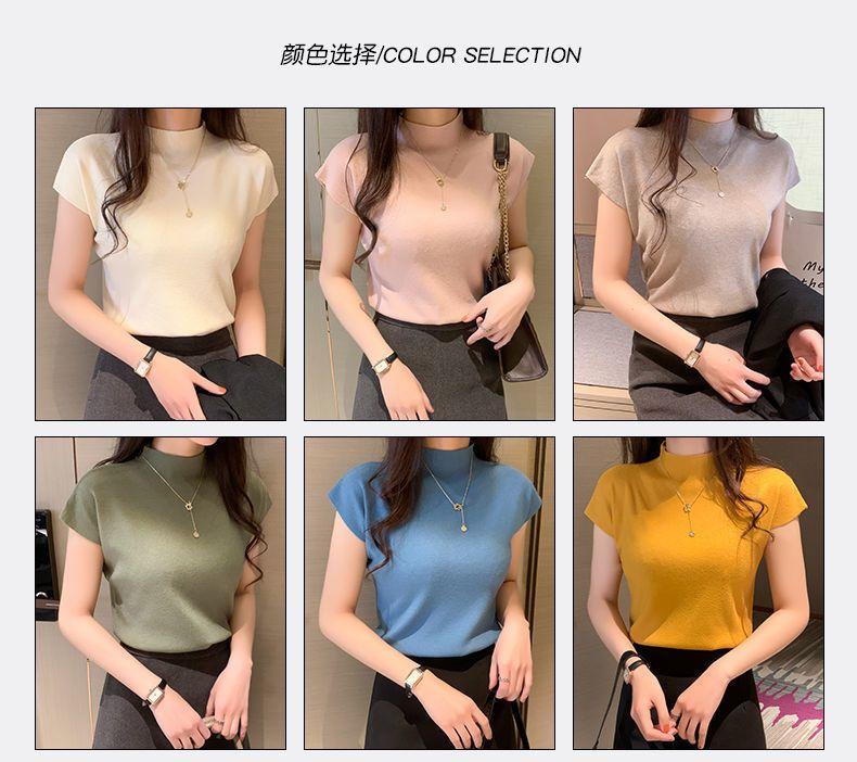Product Introduction of Áo Lớp Nền Cổ Lọ Nửa, Hàng Mới Về Mùa Xuân Và Mùa Hè 2024, Đồ Len Không Tay Cho Nữ, Đồ Mặc Bên Trong, ngắn Tay, Áo Len Mỏng, Áo Thun Mỏng 3