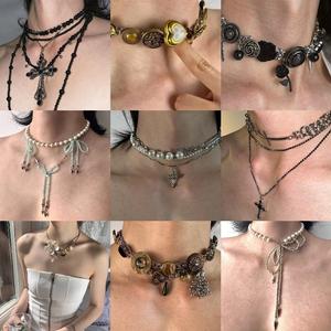 オリジナルデザインカオスれパールクロスラブチタンスチールネックレス重工業用多層パール多目的ベストセラージュエリーセット