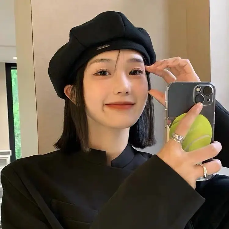 Beret, Hitam, Lilitan Kepala Besar, Gaya Korea, Serba guna, Pelangsingan Muka, Bulu Musim Luruh dan Musim Sejuk, Hangat dan Fesyen, Topi Pelukis Manis, untuk Wanita