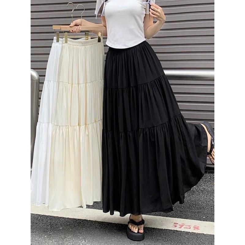 [Loại 1 lớp] Chân váy maxi xòe dài 90-96cm cạp chun 3 tầng Voan Nhật Trắng