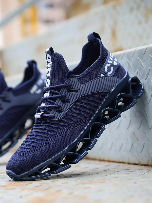 Men's Letter Design Running Sock Trainers for Gift, Summer Outfits 2024 Sporty Hollow Out Design Sole Lightweight Breathable Running Shoes, Round Toe Lace Up Shoes for Daily Work Out Gym Treadmill Footwear 6
