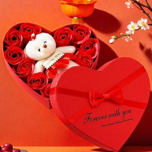 Artificial Rose Flower & Bear Toy Gift Box, 1/10 Boxes Exquisite Romantic Heart Shaped Gift Box with Bowknot Decor, Gift Box for Wedding Birthday Anniversary Party Ceremony Graduation