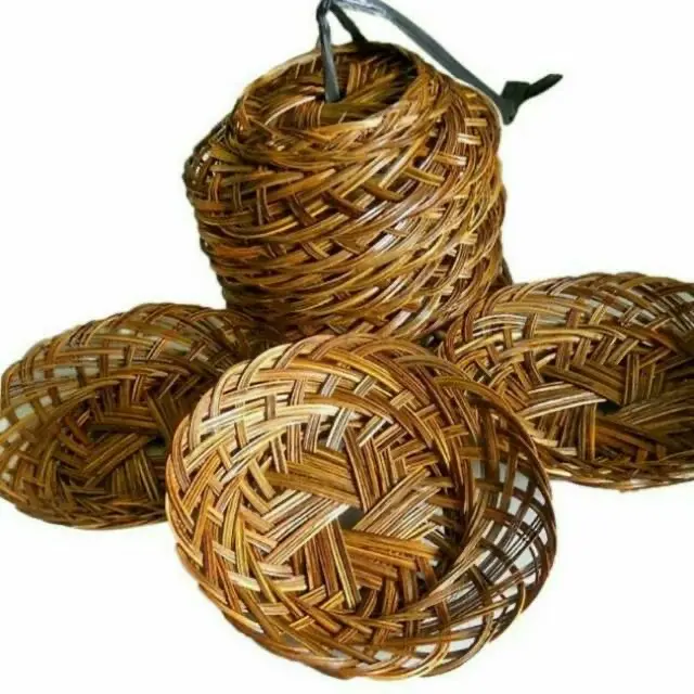 (12pcs) Piring Lidi Pernis Grade A Anyaman Piring Lidi Anyam Lidi Tempat Makan Bulat Rotan