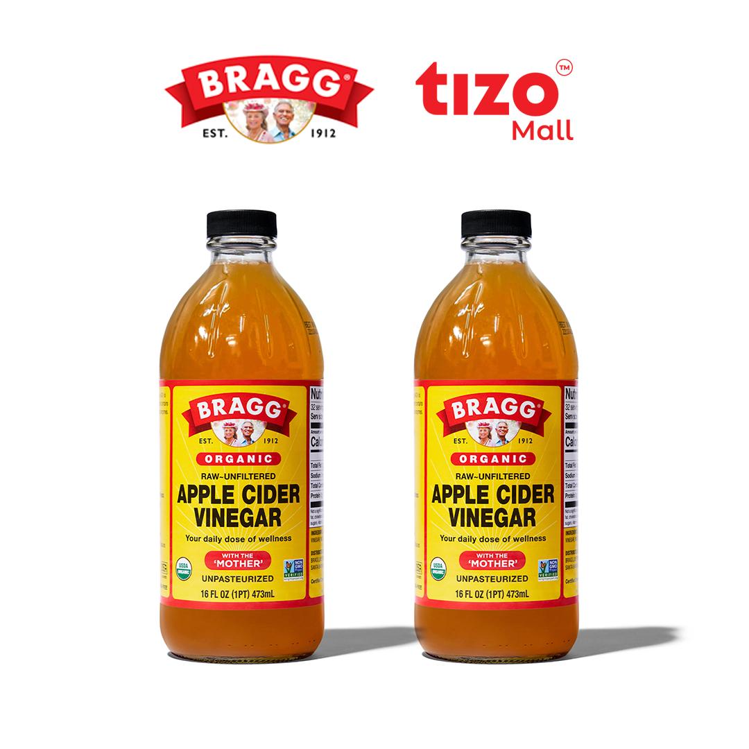 COMBO 2 GIẤM TÁO HỮU CƠ BRAGG ORGANIC APPLE CIDER VINEGAR CHAI 473ML TỪ MỸ CHUA