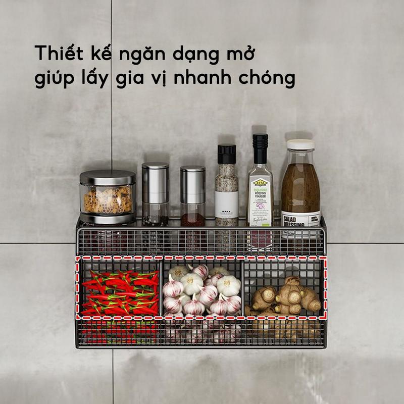 Kệ Đựng Gia Vị Hành Tỏi Dán Tường Nhà Bếp Chia Ngăn Giỏ Đựng Đồ Đa Năng Dính Tường Chịu Tải 10kg 5