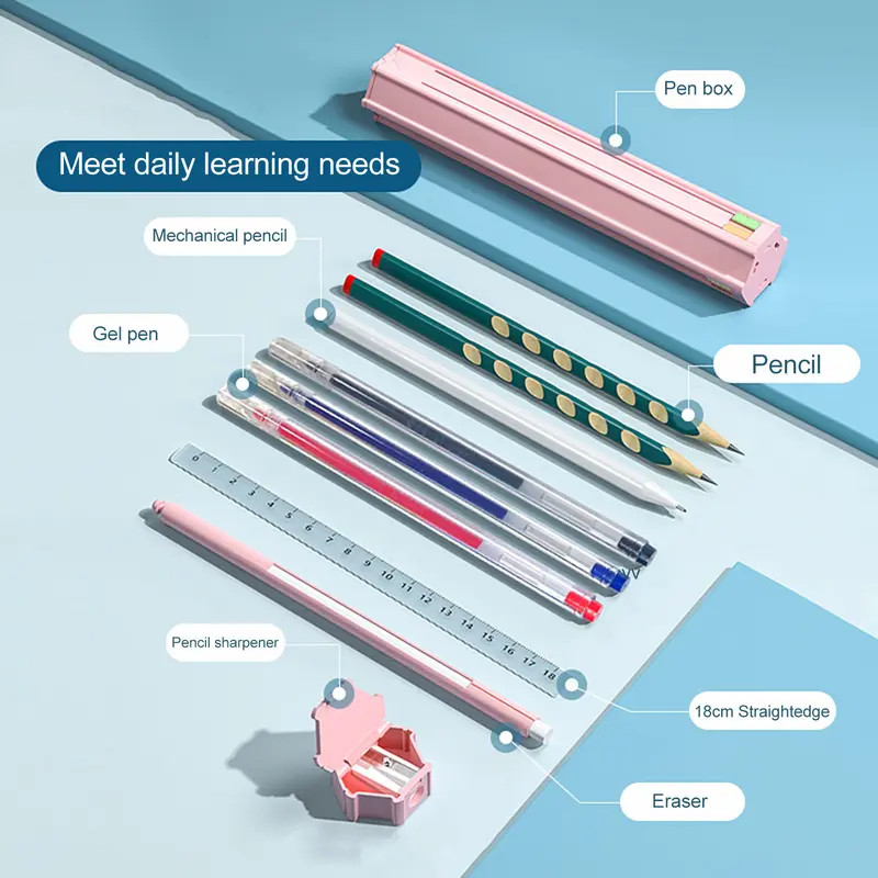 Hộp Bút Cầm Tay 1 Bộ, Bao Gồm 6 Bút Chì, 1 Cục Tẩy, 1 Thước Kẻ, 1 Dụng Cụ Gọt Bút Chì, Hình Lục Giác, Đa Năng, Thích Hợp Cho Trẻ Em, Hộp Đựng Bút Chì, Hộp Đựng, Đồ Dùng Học Tập, Quà Tặng 1