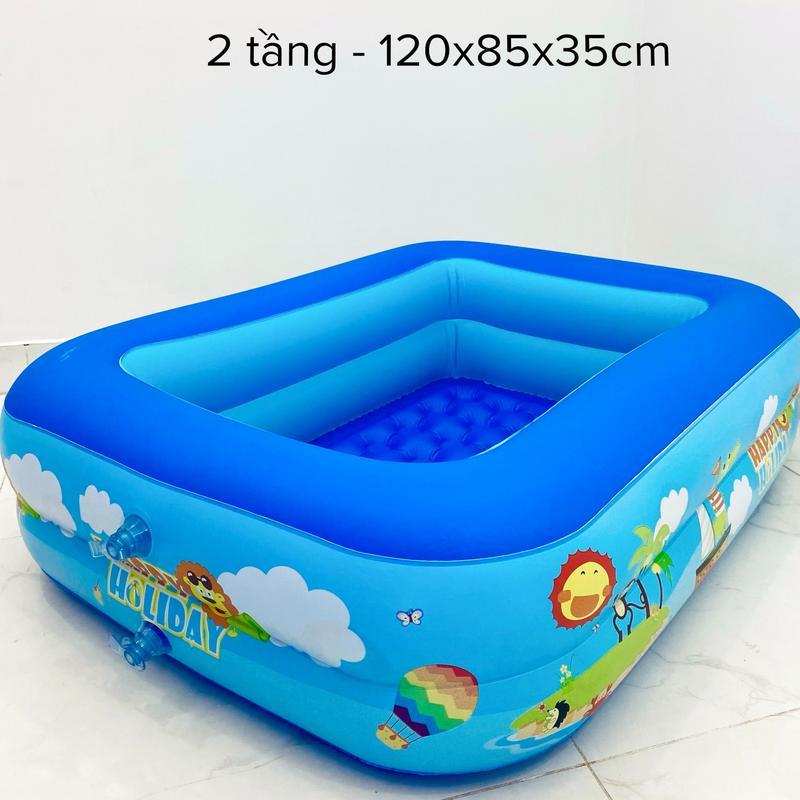  Phao bể bơi  1M2 2 tầng  màu xanh hình chữ nhật dày dặn chống trượt họa tiết vui nhộn Đồ chơi bể bơi ngoài trời dành cho trẻ em vui chơi dưới nước 