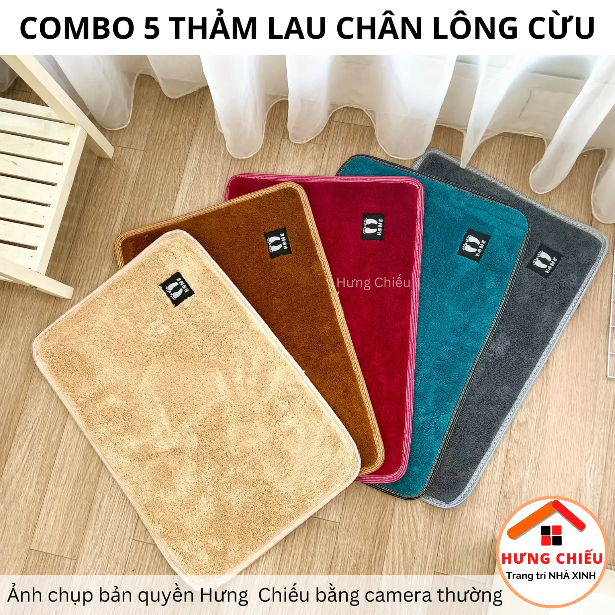 (Loại Dày) Combo 5 Tấm Thảm Lau Chân Lông Cừu Len Mịn Thấm Hút Tốt Đế Chống Trơn Trượt Kt 40X60Cm Hưng Chiếu