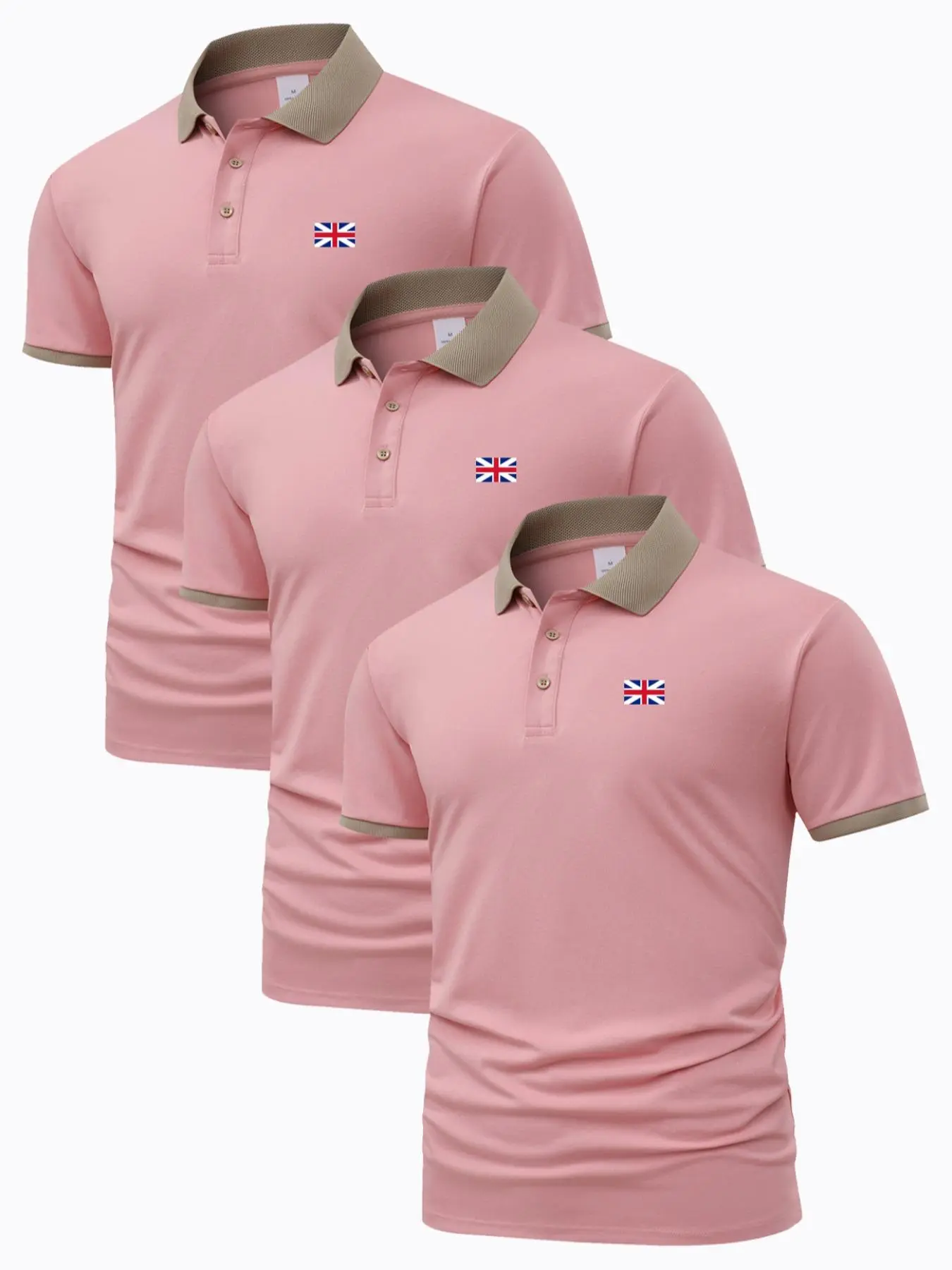 Men's Colorblock & Flag Print Polo Shirt, Regular Fit Casual Short Sleeve Button Front Top for Summer, Fashion Men's Clothes for Daily Wear