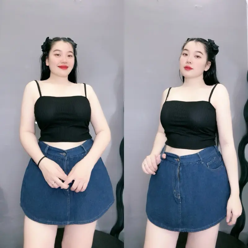 Áo hai dây bigsize nữ dáng áo croptop sành điệu vải thun gân co giãn 50-95kg G118 Women Nhung 5