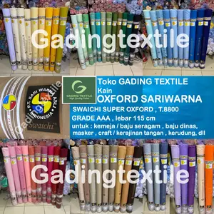( per 1 meter ) kain oxford sari warna sariwarna lebar 115 cm eceran meteran katun bahan baju kemeja hem atasan seragam sekolah kerja pakaian dinas harian PDH PDL masker kerudung jilbab craft gamis koko tunik kaftan dress