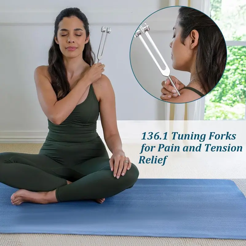 Tuning Forks with Fixed Weights, 1 Set 136.1Hz Tuning Fork with Bag & Hammer & Cleaning Cloth & Accessories, Percussion Instruments for Sound Healing 5