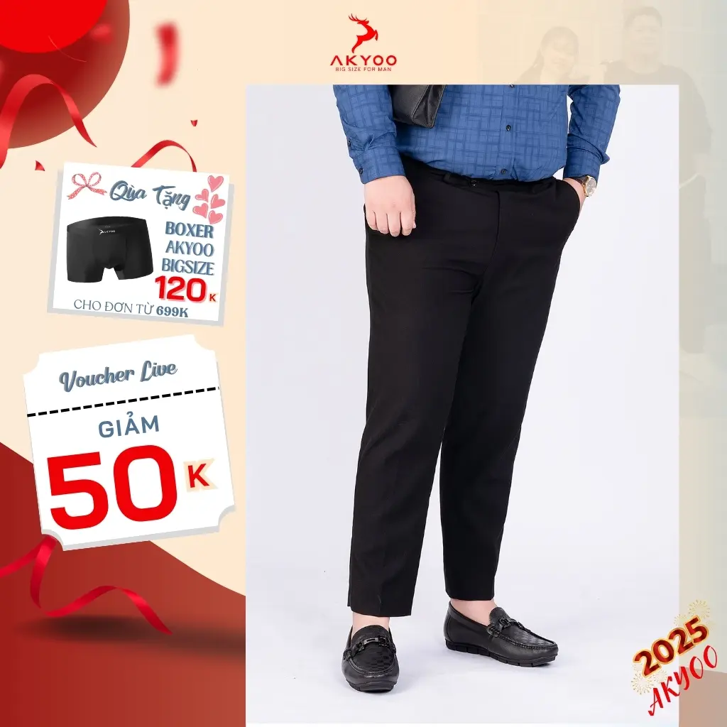 Quần âu big size nam AKYOO 80-130kg, Vải cao cấp, Lịch lãm, Co giãn nhẹ Menswear Pants Đen, Xanh, Ghi, Xanh Than