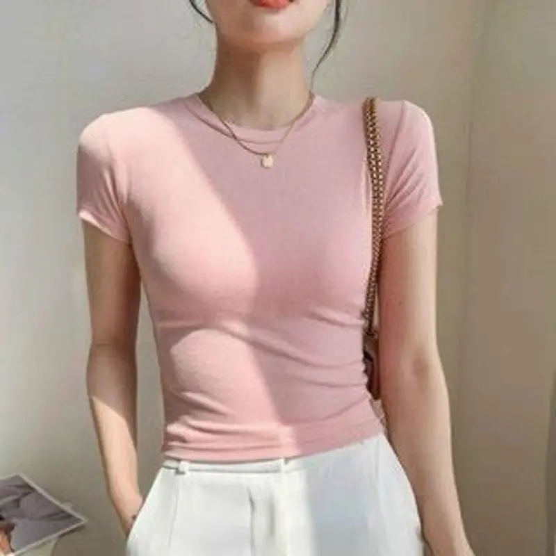 Áo thun babytee nữ trơn cổ tròn basic from ôm body áo nữ ngắn tay chất thun tăm thoáng mát trẻ trung A157 - HANASU 8