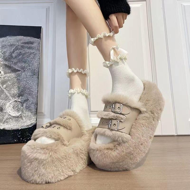 Dép Lông Mịn Phong Cách Wanwan Lei Thiết Kế Đẹp Dành Cho Nữ Đế Dép Xỏ Ngón Lười Nhỏ Có Thể Mặc Ngoài Trời Thích Hợp Cho Mùa Thu Và Mùa Đông 2023