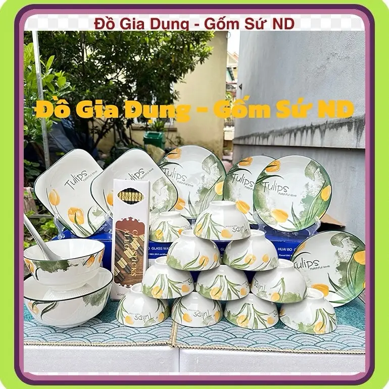Bộ bát đĩa hoa tuylip 21 món siêu đẹp, bộ bát đĩa thủy tinh đẹp 0