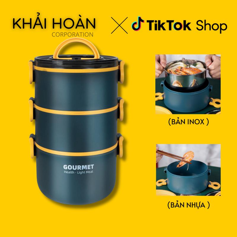 Hộp Cơm Giữ Nhiệt, Cà mèn đựng cơm, camen Nhiều Tầng [CHÍNH HÃNG] GOURMET Ruột Inox 304 Có Tặng Kèm Muỗng