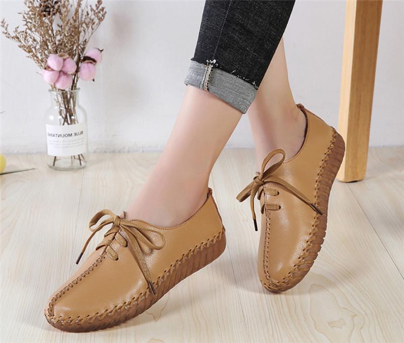 Product Introduction of Leather hand stitched single shoes Soft soled mother shoes lace-up retro fashion casual shoes flat women's shoes 1