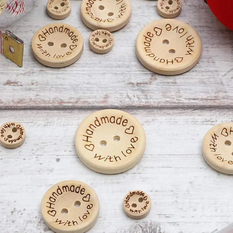 Round Wooden Button, 50pcs/set Mini 2-hole Carved Wooden Button, Handmade DIY Clothing Accessories, Sewing Accessories for Home Use 2