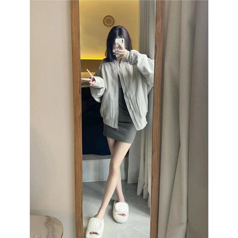 Áo Khoác Xám, Phong Cách Mỹ, Dành Cho Nữ, Dáng Rộng Vừa Vặn, Ngoại Cỡ, Thiết Kế Đẹp, Thích Hợp Cho Mùa Xuân Và Mùa Thu, Phong Cách Thường Ngày Độc Đáo, Đồng Phục Bóng Chày, Thời Trang Top 3