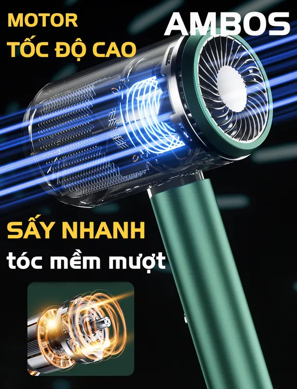 Máy sấy tóc Ambos 3 mức nhiệt nóng lạnh, ion âm và ánh sáng nano xanh giúp mượt tóc chống khô xơ, lực sấy mạnh, bảo hành đổi trả toàn quốc nếu lỗi 2