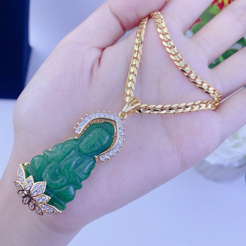 Bộ dây chuyền mặt phật bà tựa đài sen dây khoen lật khoá tròn có ký hiệu bền đẹp - Trang sức bảo long