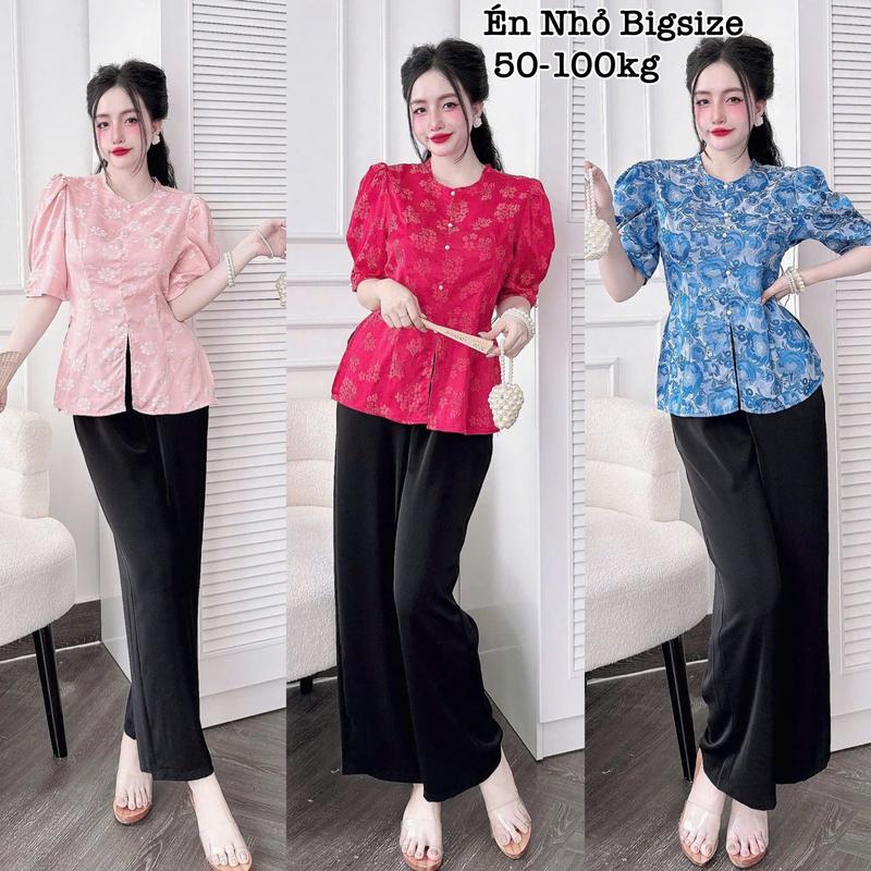 Set Bộ Đồ Bà Ba Bigsize Nữ Pháp Phục Đi Lễ Chùa Áo Gấm Hoa Cổ Tròn Đính Ngọc Trai Kèm Quần Dài Vải Lụa Mango Cao Cấp Thanh Lịch Sang Trọng 50-95kg Áo Top Đồ Lam Pháp Phục Bigsize Women Tay Loe Nhung Ống Loe Dài Tay Đen Voi Ong
