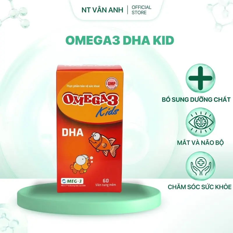 Viên dầu cá Omega 3 + DHA + EPA Kid cho bé Meracine hỗ trợ tăng cường thị lực, tim mạch và phát triển não bộ (Hộp 60 viên) - Nhà Thuốc Vân Anh TB 1