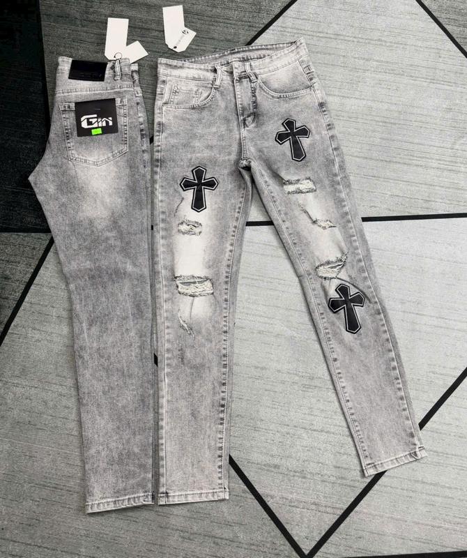 Quần jean nam thêu chữ thập phong cách sang trọng xước nhẹ có túi menswear cotton quần jean pants tre
