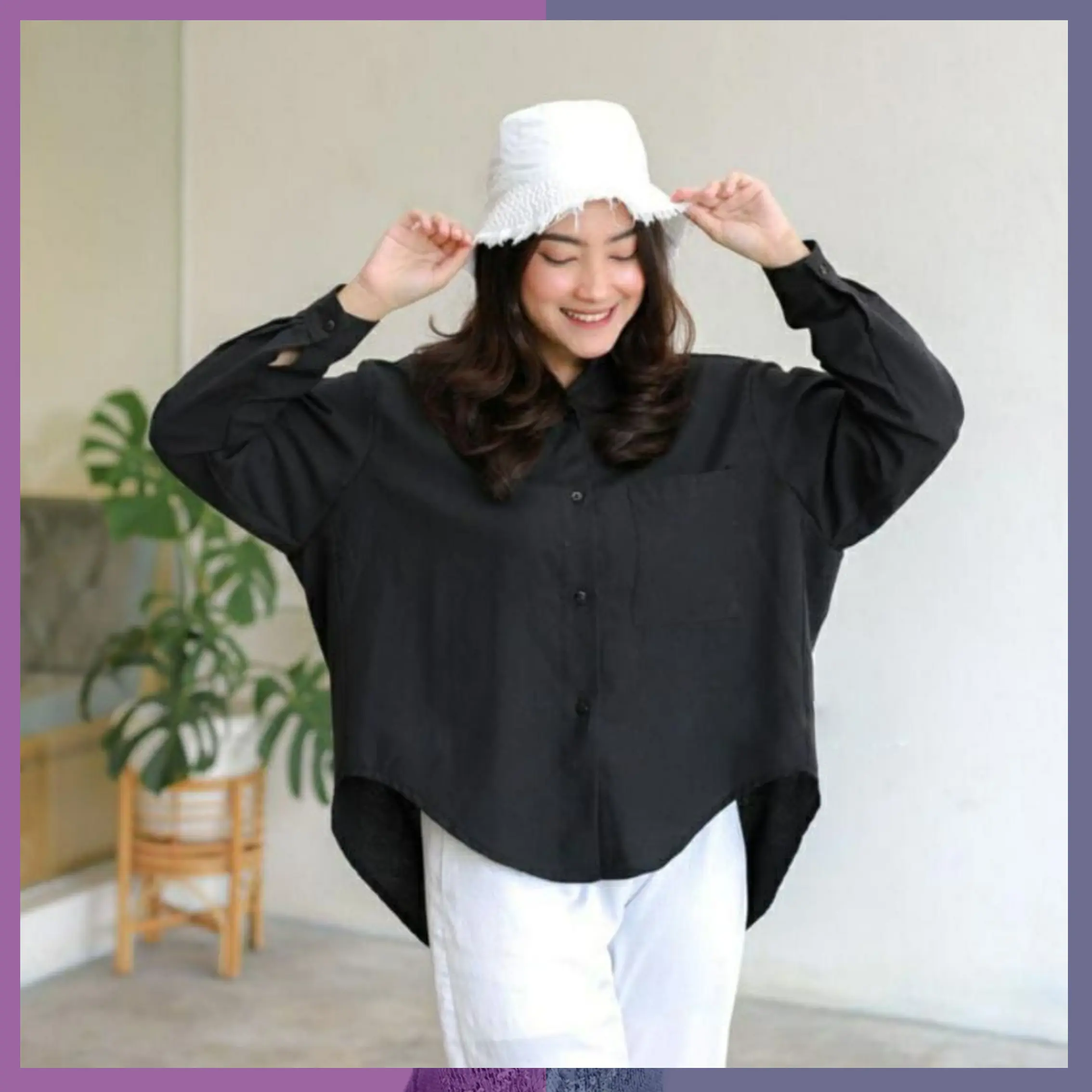 Kemeja Oversize Wanita Bahan Linen Premium Kantong Panjang