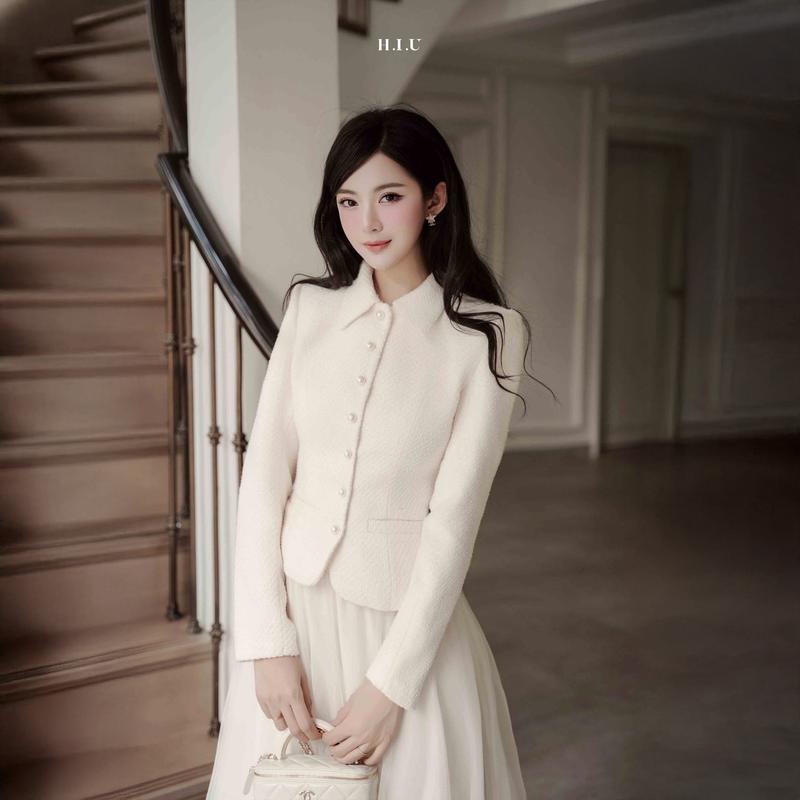 Áo khoác nữ thiết kế dài tay cao cấp Gila Blazer H.I.U Fashion , vải dạ tweed ánh nhũ style tiểu thư HIU design