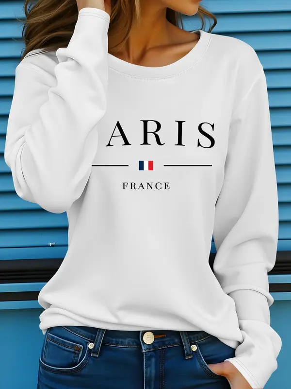Women's Letter Print Round Neck Sweatshirt, Casual Long Sleeve Crew Neck Pullover for Fall, Fashion Women's Top for Daily Wear 6